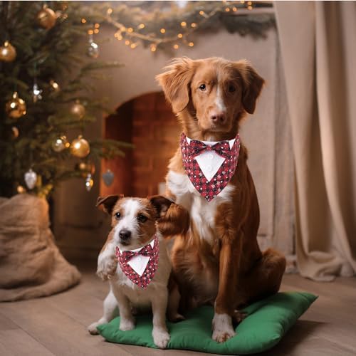 ADOGGYGO Christmas Dog Tuxedo Bandana, Red Plaid Pet Chritstmas Tux with Bowtie Adjustable Christmas Formal Costume for Small Dogs Pets (S)