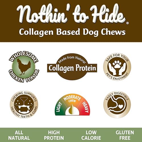 Fieldcrest Farms Nothin to Hide Flip Chips Dog Chews - Natural Rawhide Alternative Treats for Dogs, Collagen Based Snack for Moderate Chewers Up to 35lbs, Chicken Flavor