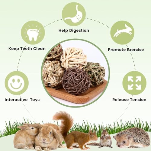 William Craft Bunny Chew Grass Balls, 6 Pcs Rolling Chew Toys for Small Animals, Natural Chew Grass Toys and Bunny Treats for Rabbits, Guinea Pigs, Chinchillas, Hamsters, Mice Teeth Grinding