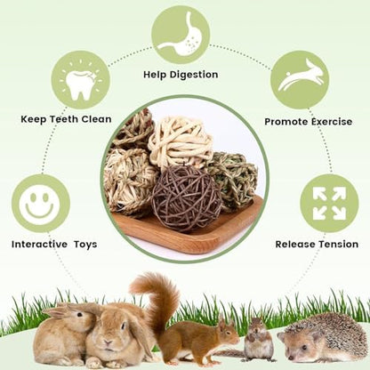 William Craft Bunny Chew Grass Balls, 6 Pcs Rolling Chew Toys for Small Animals, Natural Chew Grass Toys and Bunny Treats for Rabbits, Guinea Pigs, Chinchillas, Hamsters, Mice Teeth Grinding