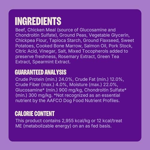 Wellness CORE Healthy Joints Soft Dog Treats, Natural, Grain Free, Beef Recipe, 9 oz Bag