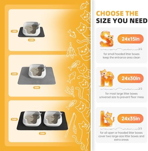 Cat Litter Mat 24x30 Inches, Honeycomb Double Layer Litter Trapping Mat, Waterproof Leakproof Urine Proof Cat Litter Box Mat for Cat Litter Box Area, Floor, Kitty Litter Rug