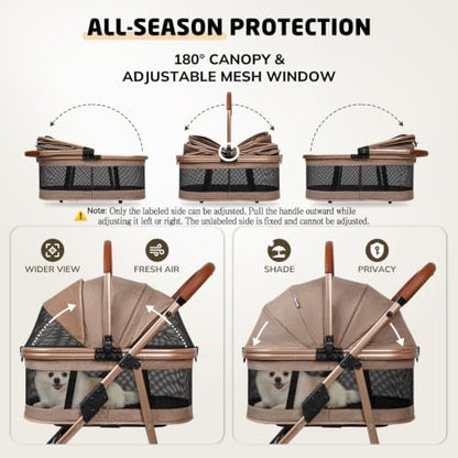 Pet Stroller for Small/Medium Dogs Cats, 50 lbs, 3-in-1 Foldable Stroller