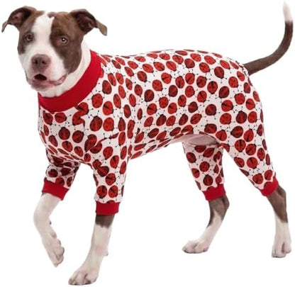 LovinPet Large Dogs PJs Clothes, Breed Dog Pjs, Red Ladybug Prints, 3XL
