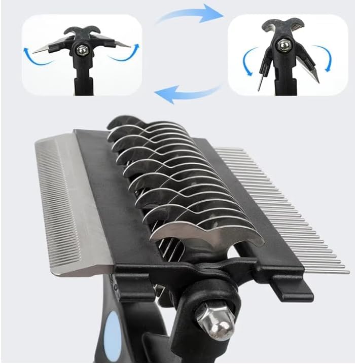 3-IN-1 Pet Deshedding and Grooming Tool, Grooming Brush for Dogs and Cats with Undercoat Rake & Dematting Comb for Matted Fur Removal Long and Short Haired Dogs Cats (Blue)