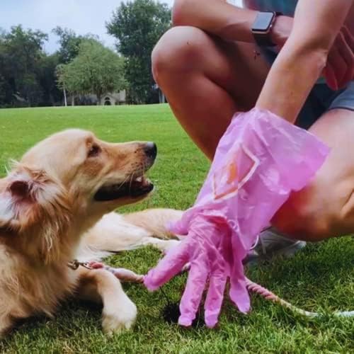 Noble Pets Dog Gloves - 8+ Ways to Use Them| Leak Proof | Extra Long Tie Handles | Eco-Friendly (Pink, 80 gloves)