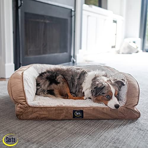 Serta Orthopedic Quilted Couch Dog Bed for Pets – Desert Sand (X-Large)