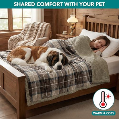 PetAmi Waterproof Dog Blanket for Medium Large Dog Pet, 60x40, Plaid Taupe