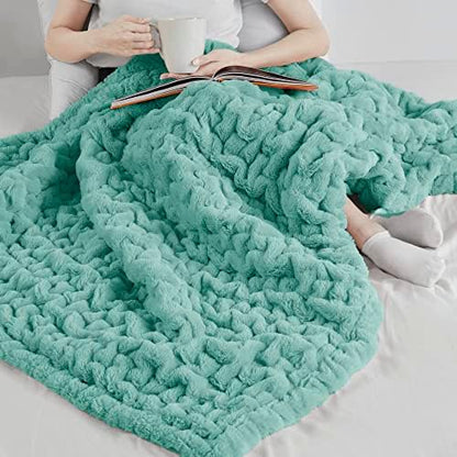 Madison Park Ruched Fur Throw Faux Fur Blanket for Sofa, 50" x 60", Aqua