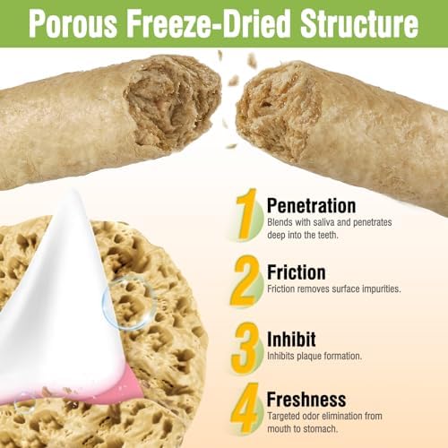 Freezed Dried Cat Chew Sticks Salmon Flavor, Cat Dental Treats for Freshens Breath and Controls Tartar, Feline Teething Sticks