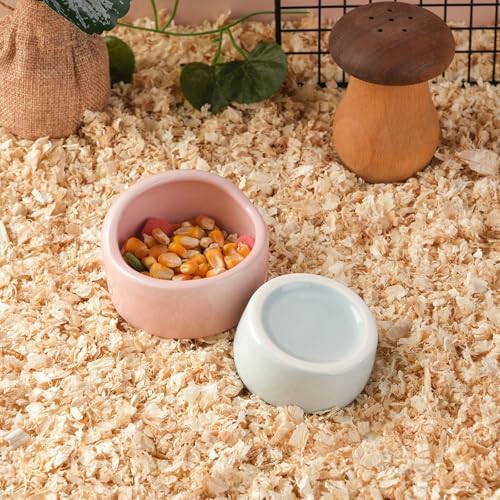 VanEnjoy 2 Pack Medium Hamster Food Bowl Ceramic Guinea Pig Food Dish No Spill Hamster Food and Water Bowl Small Animal Food Bowl - Pink and Blue