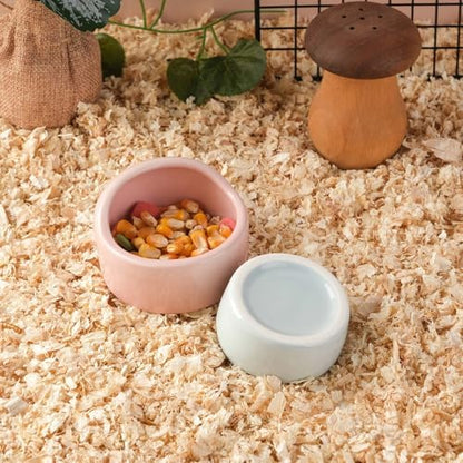 VanEnjoy 2 Pack Small Hamster Food Bowl Ceramic Guinea Pig Food Dish No Spill Hamster Food and Water Bowl Small Animal Food Bowl - Pink and Blue