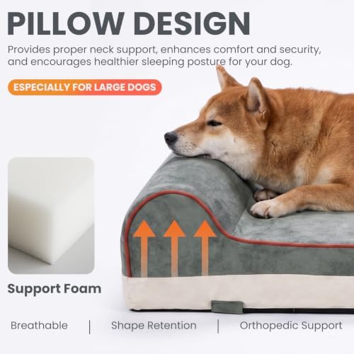 Laifug Orthopedic Memory Foam Dog Bed with Pillow and Durable Water Proof Liner & Removable Washable Cover & Smart Design Medium (34"x22"x5.5"), Dark Green