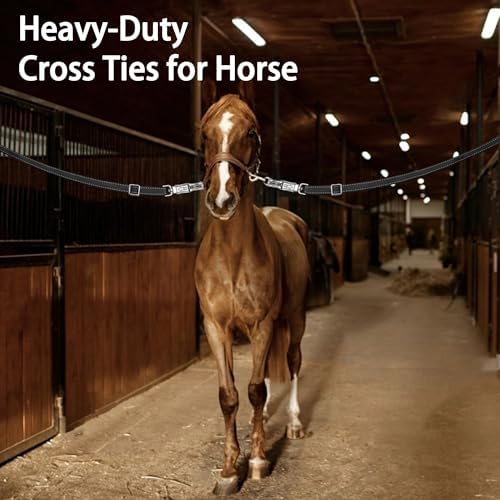 4 Pack Heavy-Duty Cross Ties for Horse - Adjustable Nylon Cross Ties with Panic Snap and Bull Snap (56.5"-98.4"), All-in-One Set with 4 Pack Tie Rings & 16 Matching Screws. (4 Pack-B)