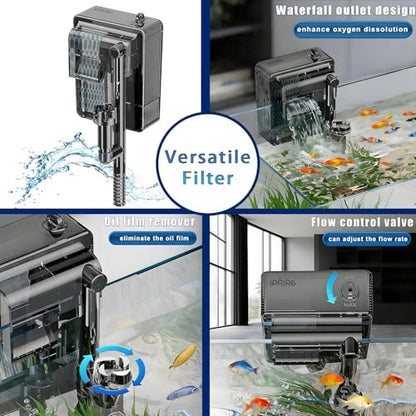 Glass Betta Aquarium Starter Kits 1.5 Gallon Small Fish Tank, Betta Fish Tank with LED Light, Power Filter, Black. 4mm Glass
