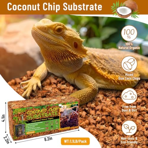 Riare 8Pack Coconut Husk Chip for Reptiles, 8.8LB Coconut Fiber Substrate