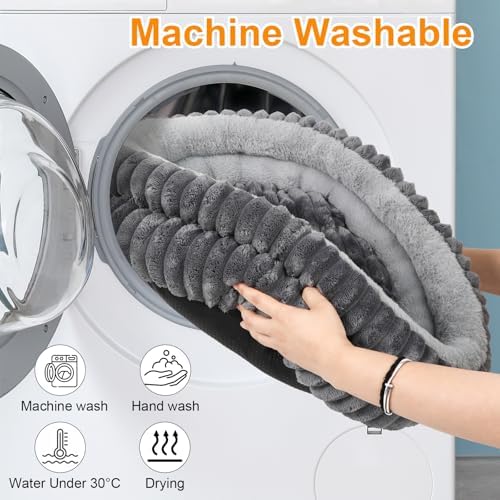 Washable Round Donut Dog Bed,Cat Beds for Indoor Cats(Grey,M)