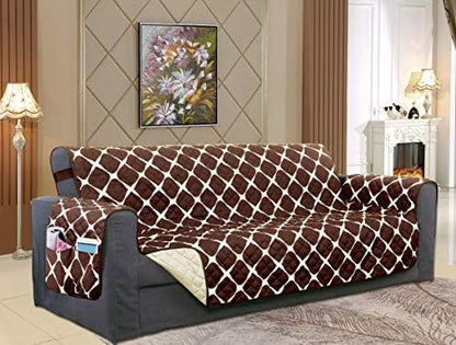 Elegant Comfort Luxury Bloomingdale Pattern Reversible 2-Tones Quilted Furniture Protector/Slipcover with SMART Pockets and Elastic Straps, Great for Pets and Kids