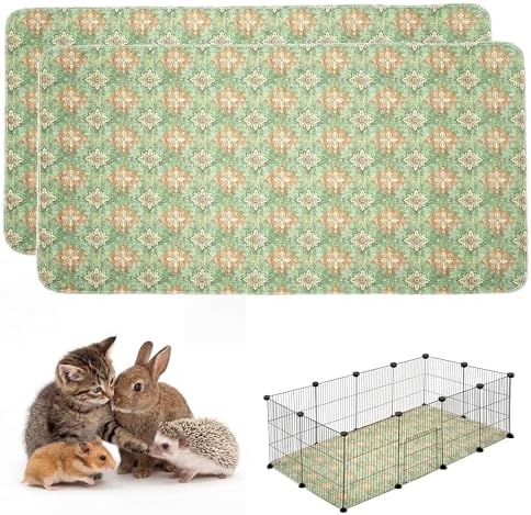 Washable Guinea Pig Pee Pads,Absorbent Reusable Guinea Pig Cage Liners,Waterproof,Leak-Proof & Non-Slip Potty Pads for Small Animals Rabbit Hamster Rat.(Green Floral Flat,24"x48")