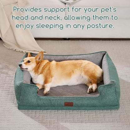 Hollypet Orthopedic Rectangle Dog Bed for Medium Dogs, Supportive Egg-Crate Foam Pet Beds with Removable Washable Waterproof Cover and Non-Slip Bottom, Green, 32" L x 24" W x 8.5" Th