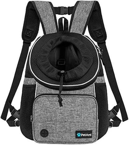 PetAmi Dog Front Carrier Backpack, Adjustable Dog Pet Cat Chest Carrier Backpack, Ventilated Dog Carrier for Hiking Camping Travel, Small Medium Puppy Large Cat Carrying Bag, Max 15 lbs, Gray