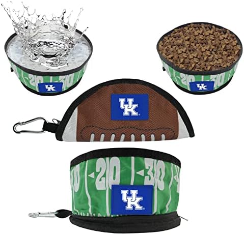 Pets First NCAA Kentucky Wildcats Collapsible Dog Travel Bowl, Food and Water Bowl for Dogs & Cats. Lightweight Leak-Proof Pet Bowl for Travel with Football Field & Pebble-Grain Design
