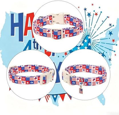 4th of July Dog Collar Blue Patriotic Dog Collars for Giant Large Dogs - Lightweight Adjustable 1776 Boy Girl Puppy Collars Cute Independence Day Male Female Dogs Collar XL