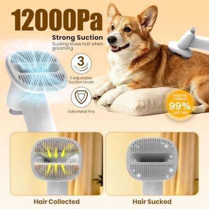 Dog Grooming Kit with Vacuum, 12000Pa Pet Electric Clipper & Cleaning Brush