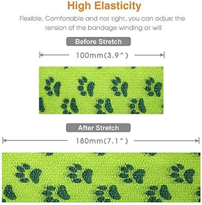 AUPCON Vet Wrap Cohesive Bandages Bulk Self Adhesive Bandage Wrap Self Adherent Wrap Non-Woven for Dogs Pet Animals & Ankle Sprains & Swelling 2 Inch x 5 Yards (3 Inch Print Claw)