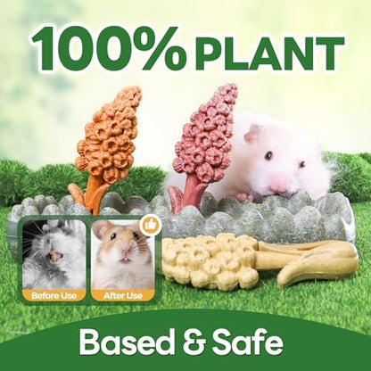 TEEWY 4PCS Guinea Pig Chew Toys, Prevent Teeth Overgrowth, Natural Timothy Grass & Vegetables, Hamster Toys, Guinea Pig Toys, Chinchilla Toys, Grass Patch & Hyacinth