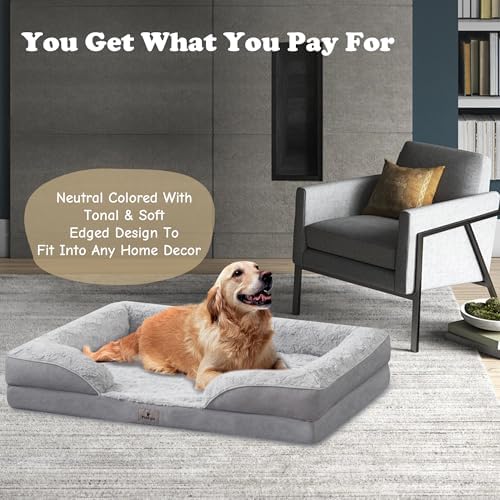 XXL Orthopedic Dog Beds Large Sized Dog - Washable Large Dog Cat Bed Waterproof, Comfort Dogs Couch Sofa with Washable Removable Cover, Pet Bed with Nonskid Bottom, 53'', Light Grey