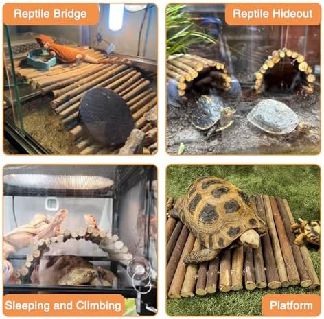 Hamiledyi Extra Large Wooden Reptile Hideout Bearded Dragon Bendy Bridge Climbing Ladder Hiding Hut Reptiles Hide Cave Habitat Decor for Lizards Gecko Spiders Snakes Tortoise(XL:20" x 11.8")
