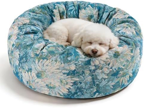 Dog Calming Beds for Small Medium Large Dogs - Round Donut Washable Puppy Dog Bed, Anti-Slip Faux Fur Fluffy Donut Cuddle Anxiety Cat Pet Bed (24" Flower)