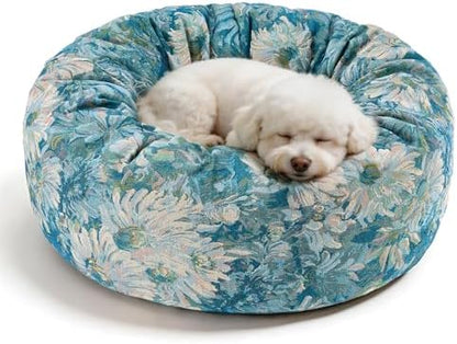 Dog Calming Beds for Small Medium Large Dogs - Round Donut Washable Puppy Dog Bed, Anti-Slip Faux Fur Fluffy Donut Cuddle Anxiety Cat Pet Bed (24" Flower)