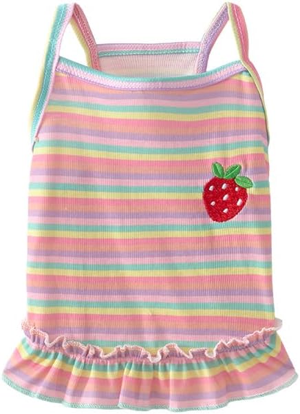 Dog Dress Clothes Puppy Birthday Outfit Pet T-Shirt Cut Rainbow Striped Summer Skirt Dresses for Small Medium Dogs Cats