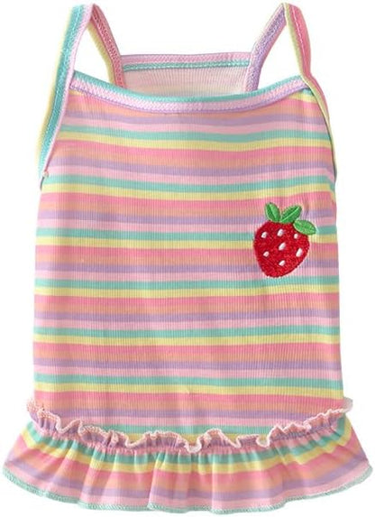 Dog Dress Clothes Puppy Birthday Outfit Pet T-Shirt Cut Rainbow Striped Summer Skirt Dresses for Small Medium Dogs Cats