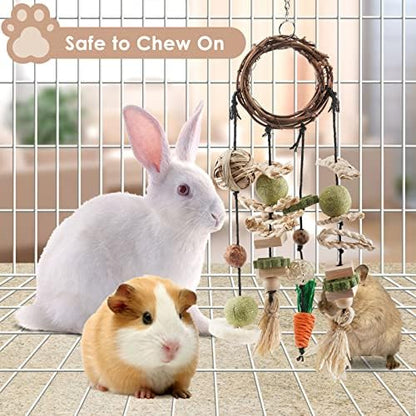 Bissap Bunny Chew Toy, Rabbits Cage Hanging Chew Toys and Treats Grapevine Wreaths Rattan Ring with Snacks for Guinea Pigs Chinchillas Hamsters Rats and Other Small Pets Teeth Grinding