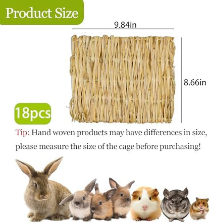 kathson 18PCS Rabbits Grass Mat Natural Woven Bunny Bedding Mats Chew Toy
