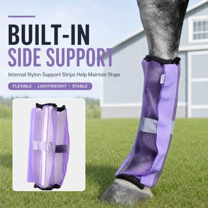 Horse Fly Boots Set of 4, Breathable Mesh Leg Wraps Violet Cob