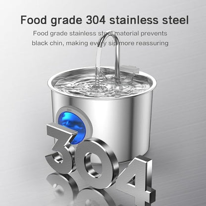 2.2L Stainless Steel Cat Fountain Ultra-Quiet (Under 25dB) & LED Water Level Window, 3-Stage Filtered Flowing Water for Cats, Easy-Clean, Perfect for Indoor Cats, Silver(74oz Cat Fountain + 6 Filters)