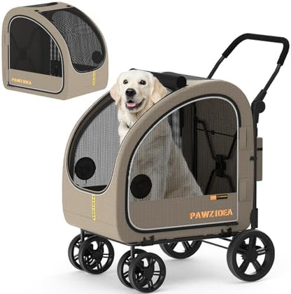 PAWZIDEA 3-in-1 Large Dog Stroller with Detachable Carrier, 45% Extra Tall