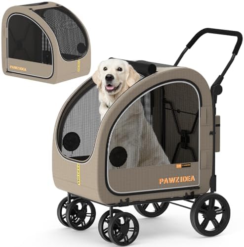 PAWZIDEA 3-in-1 Large Dog Stroller with Detachable Carrier, 45% Extra Tall