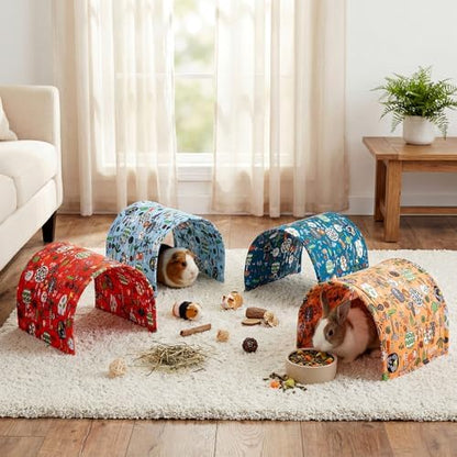 BreezeHug 4 Pcs Guinea Pig Tunnel Foldable Rabbit Hideout Washable and Soft Bunny Hide House Ferret Tunnel Toys Cage Accessories for Small Animal Hamster Hedgehogs Chinchilla(Doodle Forest)