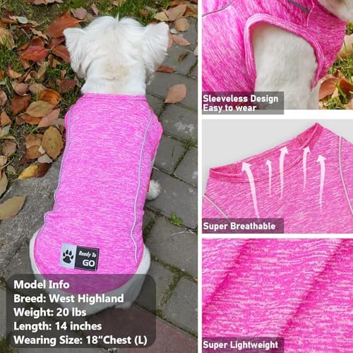 KYEESE Reflective Dog Shirt, Lightweight Sun Protection Dog T Shirts for Small Dogs Girl, Breathable Sleeveless Puppy Tank Top Summer Dogs Clothes for Night Walking Outdoor, Rose Red, S