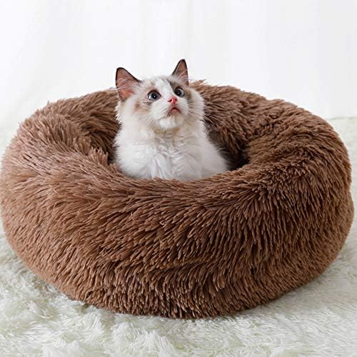 Plush Calming Donut Dog Bed for Small to Medium Dogs, 28 Inch Round Pet Bed