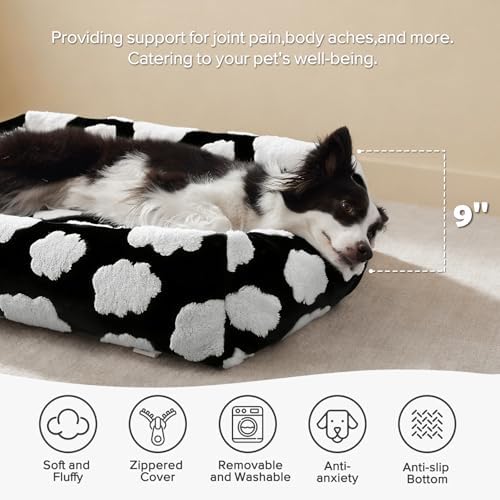 JOEJOY XL Dog Beds Large Sized Dog, Rectangle Washable Orthopedic Pet Bed with Removable Zipper Cover, Cute Soft Calming Puppy Pet Bed with Jacquard Shaggy Plush & Non Skid Bottom