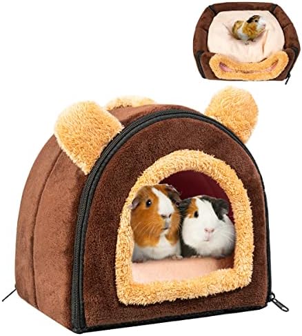 Pet Soft Guinea Pig & Rabbit Cozy Hideout House - Small Animal Bed for Guinea Pigs, Rabbits, Hamsters, Rats & Chinchillas Cave Bed (Coffee)