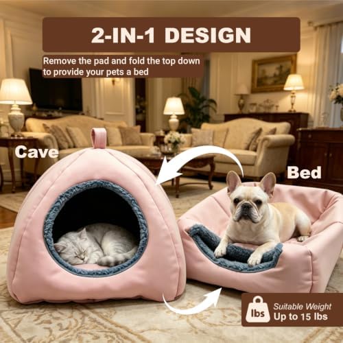 Cat Caves for Indoor Cats, Pink Cat Cave House for Kittens and Small Dogs