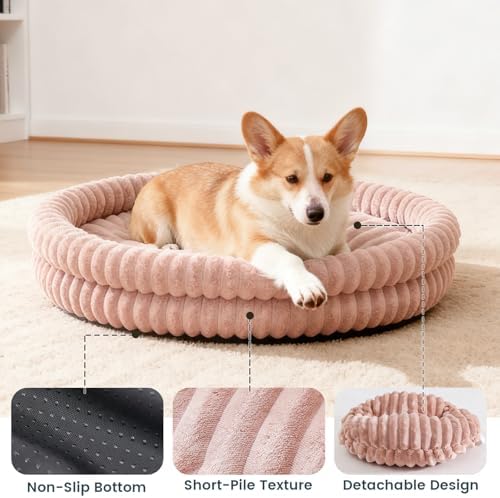 Pet Bed for Medium Dogs and Cats, 28" Cute Donut Cat Bed, Pink