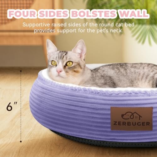 Zerbuger 20in Violet Round Dog Bed Sofa for Dogs Cats, Machine Washable